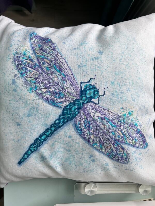 Cornflower Dragonfly Cross Stitch Pattern – Blue Insect Embroidery PDF