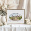 M-US-table-sign-10x8-0020 Kamyanets‑Podilskyi castle cross stitch artwork surrounded by flowers, detailed travel embroidery