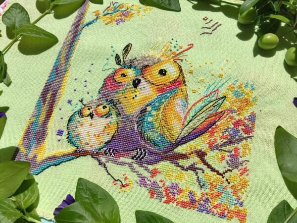 RYiLzGhUOG8 finished embroidery of crazy owls cross stitch design