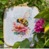 Peony and Bee Cross Stitch Pattern (PDF) – Floral Embroidery Design, Botanical Needlework Chart