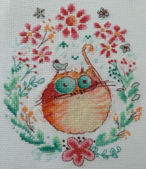 Floral Ginger Cat Cross Stitch Pattern  Funny Feline Pet Hand Embroidery (PDF Digital Download)