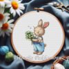 Spring Bunny Boy cross stitch pattern im embroidery hoop
