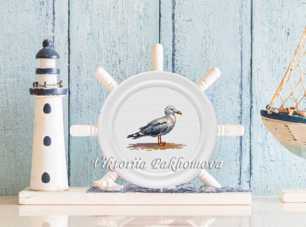 Seagull Cross Stitch Pattern PDF – Whimsical Bird Coastal Embroidery, Colorful Seaside Needlepoint Chart, Instant Download