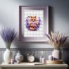 _cb9f857e-498b-4263-a452-a66dba88ad6d Fox in lavender cross stitch design displayed in mock up frame