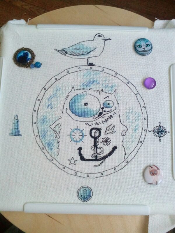 cat sailor cross stitch embroidery