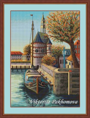 holland harbour cross stitch framed embroidery