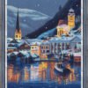Hallstatt Austria winter village cross stitch pattern