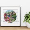 Spain city view embroidery framed