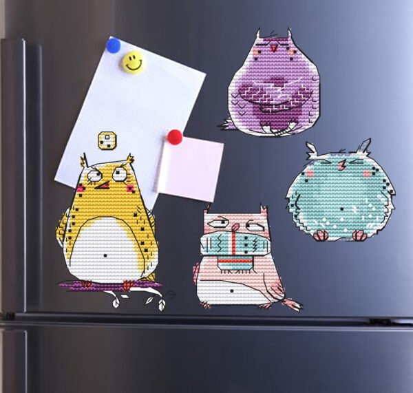 fridge grey magnets Crazy Owl Cross Stitch Pattern Bundle Funky Bird Hand Embroidery (PDF Digital Download)