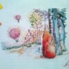 fox and raven embroidery with bright trees and balloons