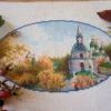 Kyiv Cross Stitch Pattern – Vydubytskyi Monastery Autumn Landscape, Colorful Ukraine City Embroidery, PDF Digital Download