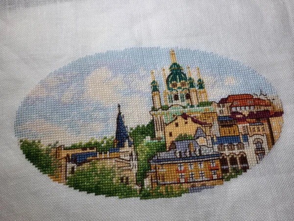 Kyiv Andriyivskyi Descent cross stitch, colorful summer city embroidery