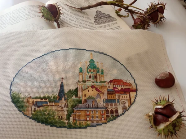 Kyiv Cross Stitch Pattern – Andriyivskyi Descent Colorful Summer City Embroidery, Ukrainian Landscape Design, PDF Digital Download
