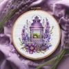 lavender lantern cross stitch pattern with purple flowers
