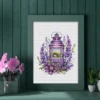 lavender lantern cross stitch embroidery framed