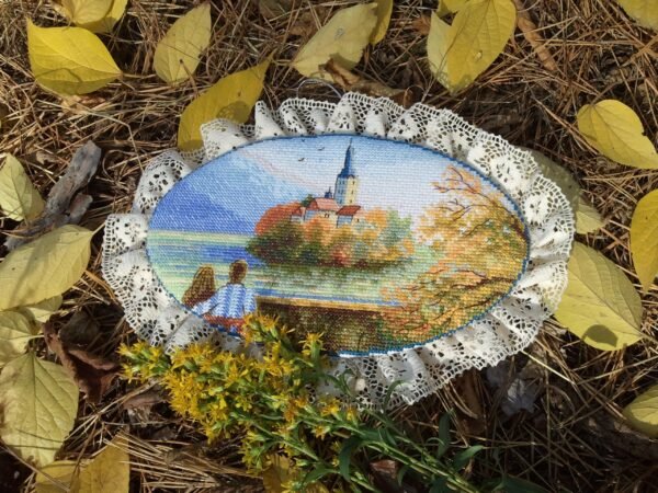 Lake Bled Slovenia finisehd embroidery