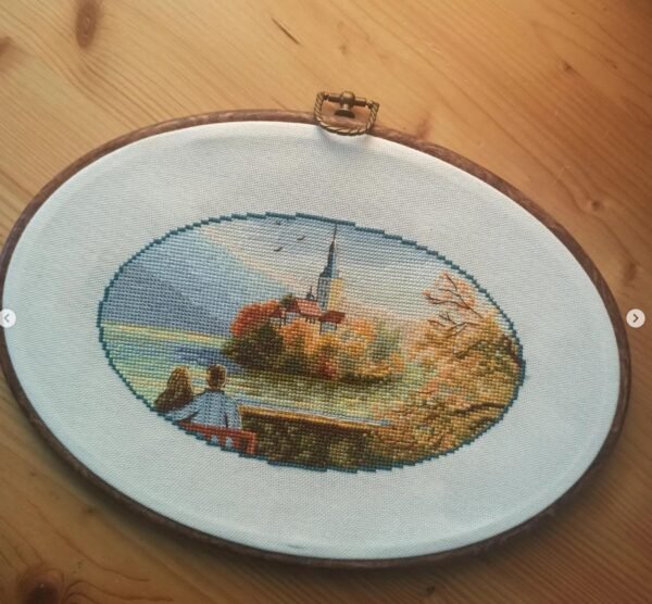 Lake Bled Slovenia finisehd embroidery