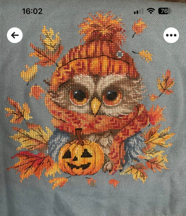 image1(19) Autumn Owl Cross Stitch Pattern Maple Leaf Embroidery & Jack‑o’-Lantern Pumpkin Design (PDF)
