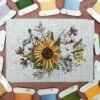 Finished embroidery of sunflower and cotton floral cross stitch artwork