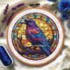 Raven stained glass cross stitch pattern digital download PDF