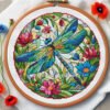 screen Dragonfly Stained Glass Cross Stitch Pattern PDF, Colorful Floral Insect Embroidery, Digital Download