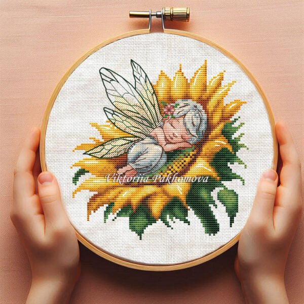 Fairy cross stitch pattern, colorful digital embroidery design