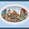 Framed Rothenburg Framed Germany cross stitch, vibrant medieval town embroidery