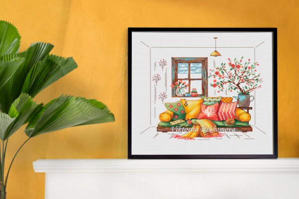 Frame on a white cabinet Spring Calm Cross Stitch Pattern (PDF)