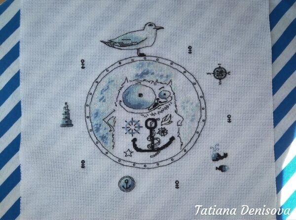 Cat Sailor Cross Stitch Pattern PDF – Funny Nautical Embroidery with Seagull, Whimsical Marine Needlepoint Chart, Instant Digital Download