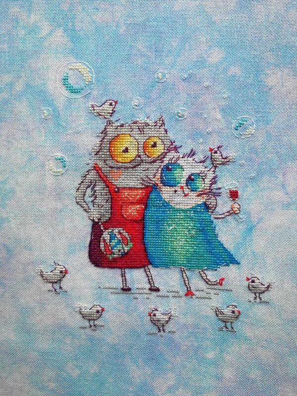 Romantic Cat Cross Stitch Pattern  Colorful Feline & White Birds Embroidery (PDF Digital Download)