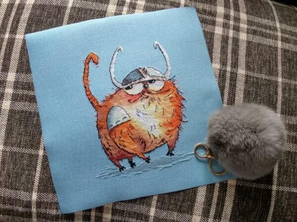 Viking Cat Cross Stitch Pattern  Whimsical Ginger Pet Embroidery, Kids Room Decor (PDF Digital Download)