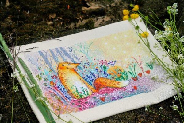 xmxhwZyMlj0 finshed embroidery of summer fox embroidery with colorful forest plants