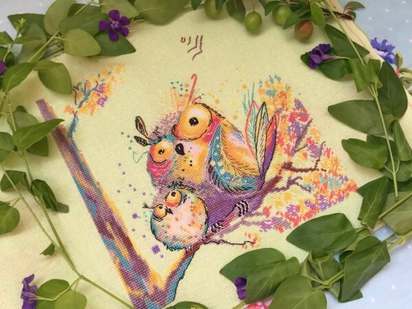 yDb9OBh0F14 finished embroidery of crazy owls cross stitch design