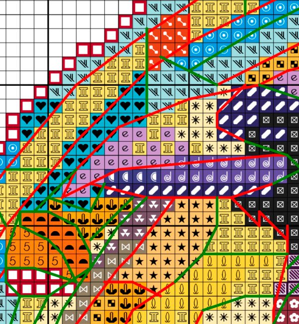 Raven stained glass cross stitch pattern coror chart