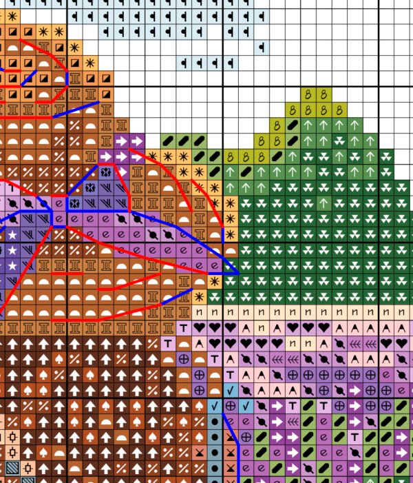 Color chart for Girl with embroidery hoop cross stitch pattern with DMC symbols
