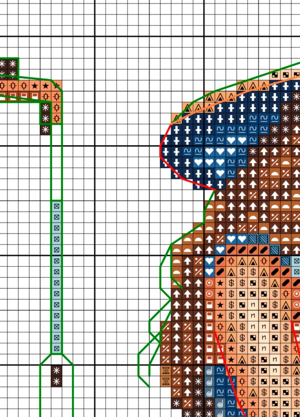 Color chart for Girl traveler cross stitch pattern with DMC symbols