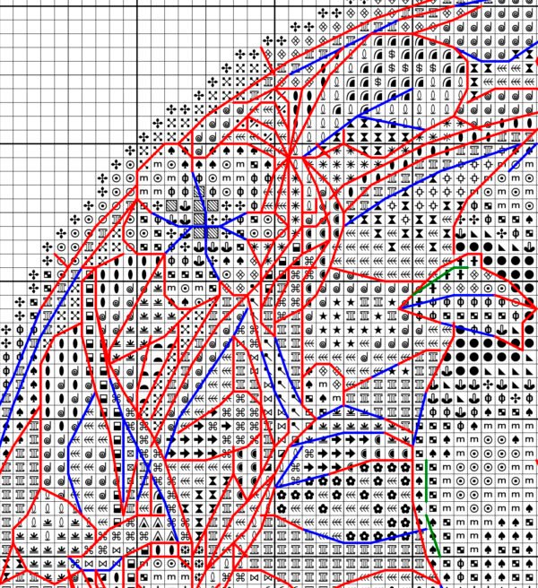 Cardinal stained glass cross stitch pattern black and white chart