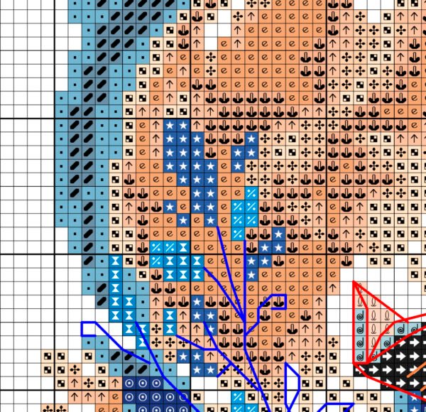 Color chart for Elf girl and barn own cross stitch pattern