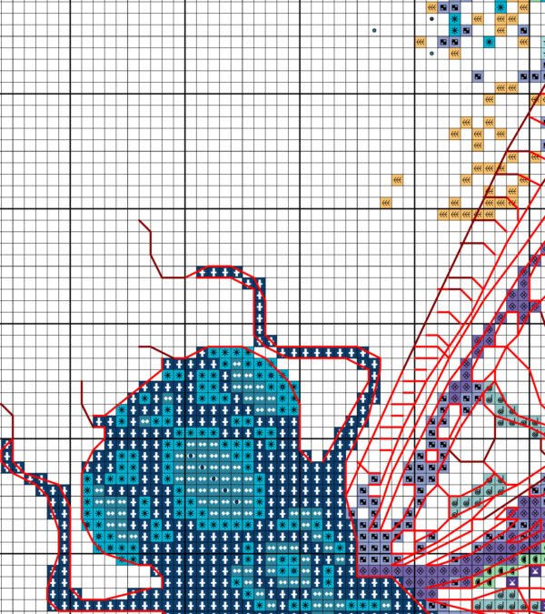 Color chart for Cornflower dragonfly cross stitch pattern