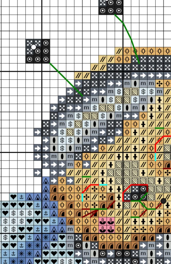 Без имени-1 Color chart for Sleeping bee cross stitch pattern with DMC symbols