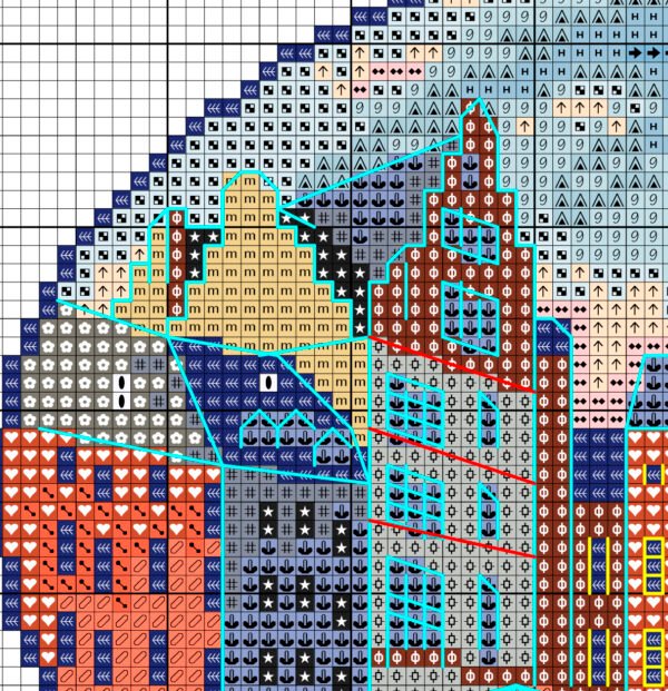 Trier Germany cross stitch chart PDF preview with clear symbols and DMC color key