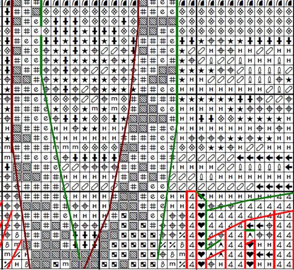 Без имени-1 Summertime lake landscape cross stitch chart PDF with symbols and DMC color key