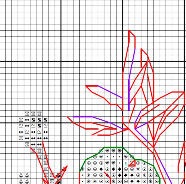 Sunflower and cotton cross stitch chart PDF with symbols and DMC color key