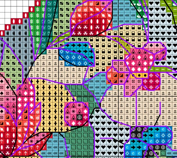 Dragonfly stained glass cross stitch pattern color chart