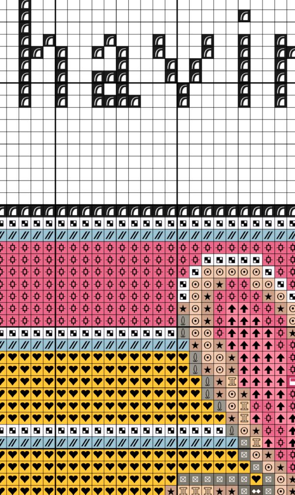 close‑up of raccoon holding coffee in cross stitch