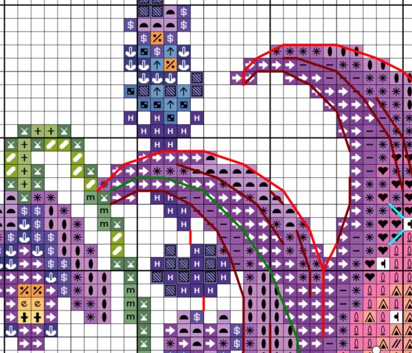 color chart for Purple Fairy House cross stitch pattern