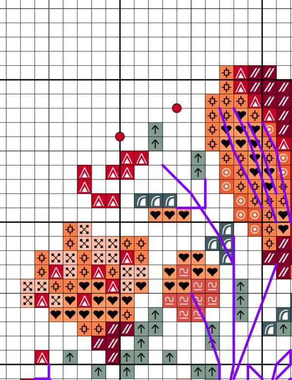 Без имени-1 color chart for Birds heart cross stitch pattern