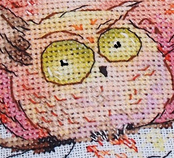 finished embroidery of autumn owls famile cross stitch design