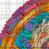 Color chart for stained glass dragon cross stitch pattern with DMC symbols