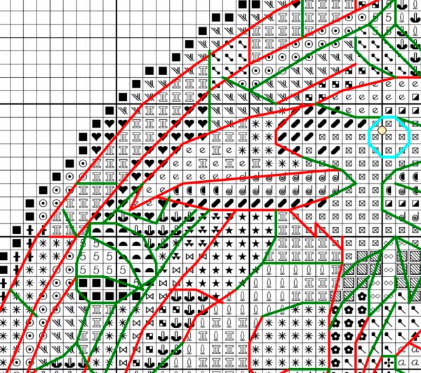 Raven stained glass cross stitch pattern black and white chart